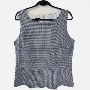 Talbots Navy and White Gingham Sleeveless Peplum Blouse Top